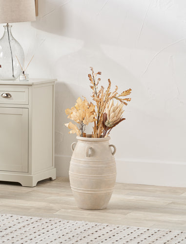 Grey Wash Fibrestone Decorative Vase with Handles