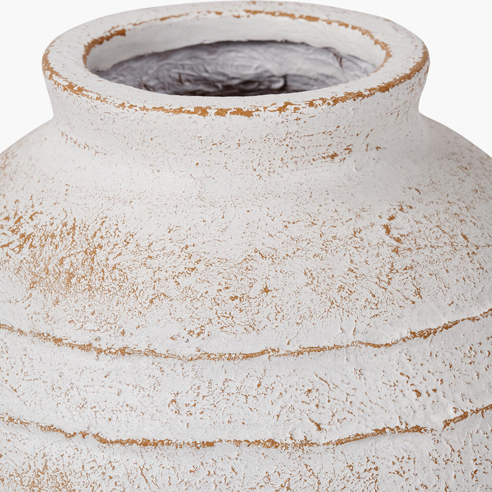 White Wash Fibrestone Decorative Ribbed Vase