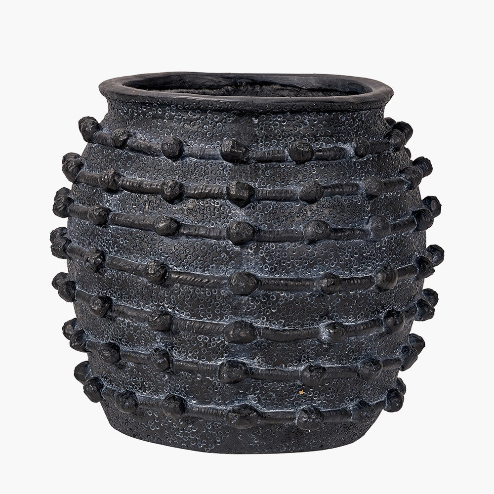 Black Bobble Fibrestone Decorative Planter Large – Textured Modern Vase for Stylish Interiors
