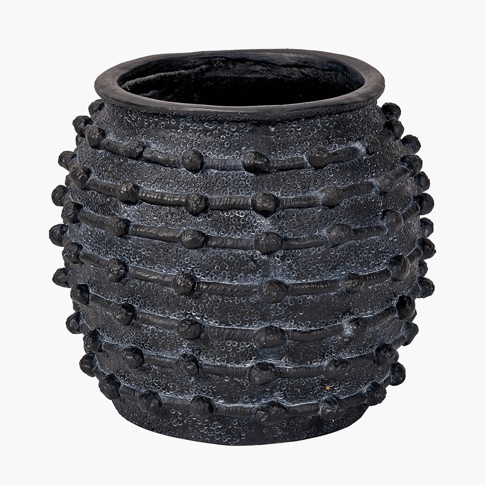 Black Bobble Fibrestone Decorative Planter Large – Textured Modern Vase for Stylish Interiors