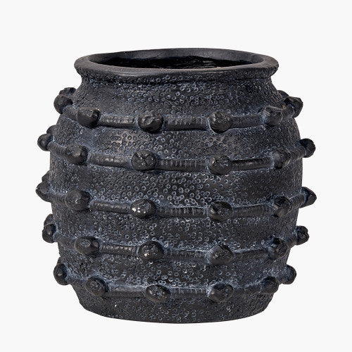 Black Bobble Fibrestone Decorative Planter Small – Textured Modern Vase for Stylish Interiors