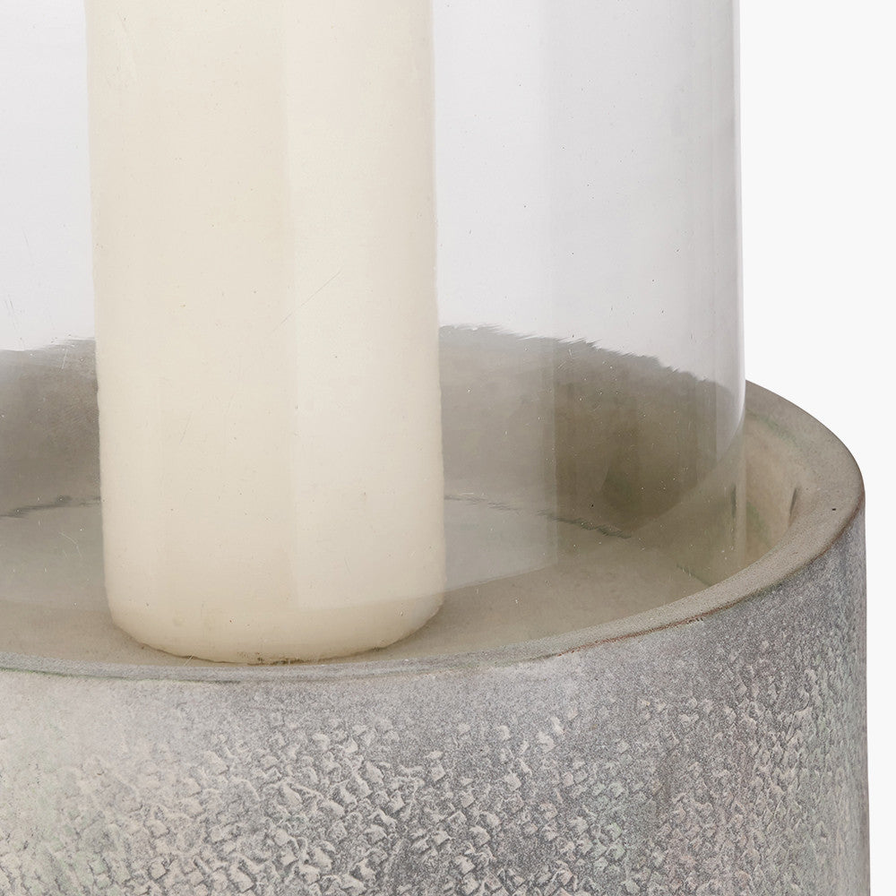 Stone Grey Metal and Clear Glass Hurricane Large