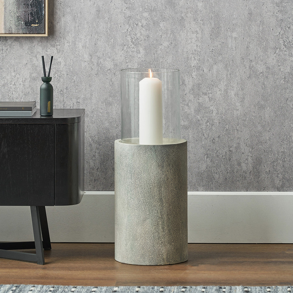 Stone Grey Metal and Clear Glass Hurricane Large
