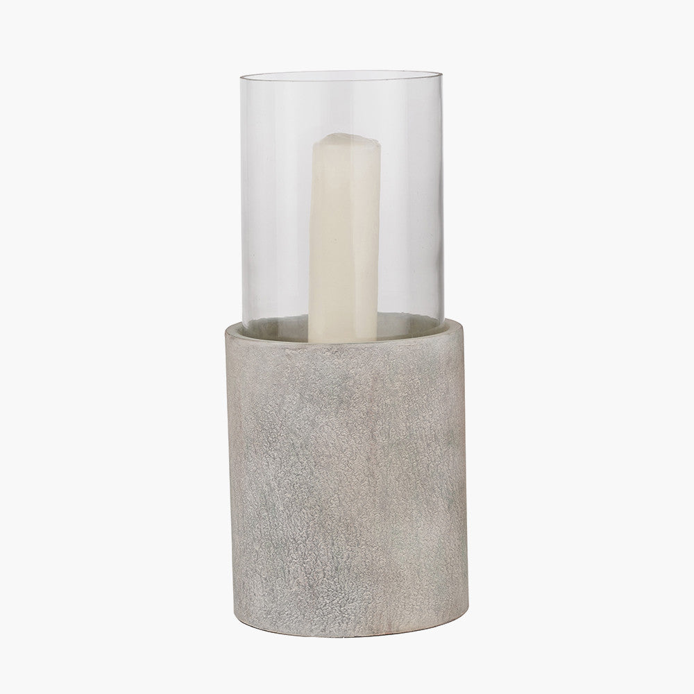 Stone Grey Metal and Clear Glass Hurricane Lantern