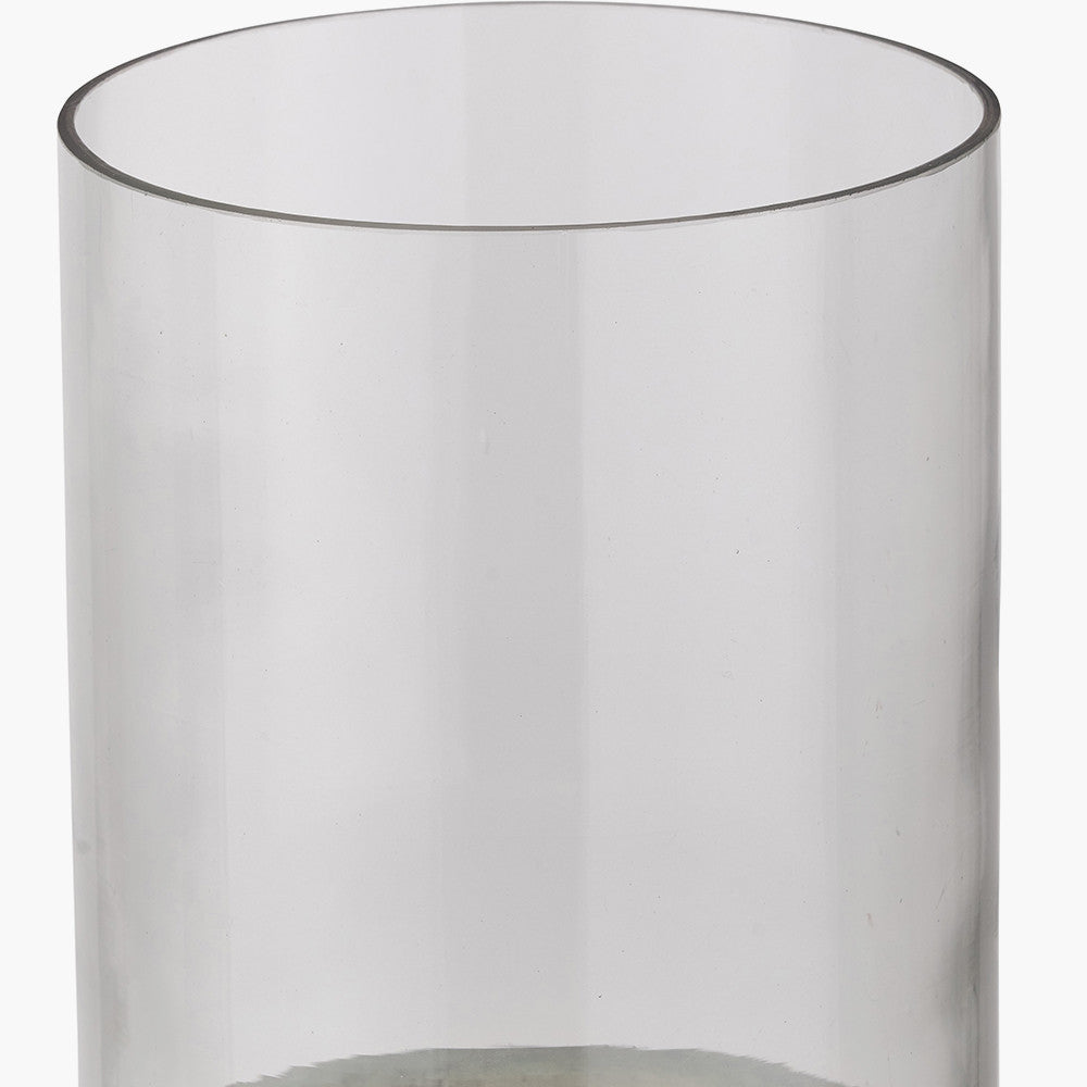Stone Grey Metal and Clear Glass Hurricane Lantern