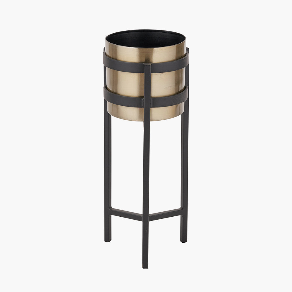 Brass and Matt Black Metal Floor Planter – Handcrafted Modern Plant Stand for Stylish UK Homes