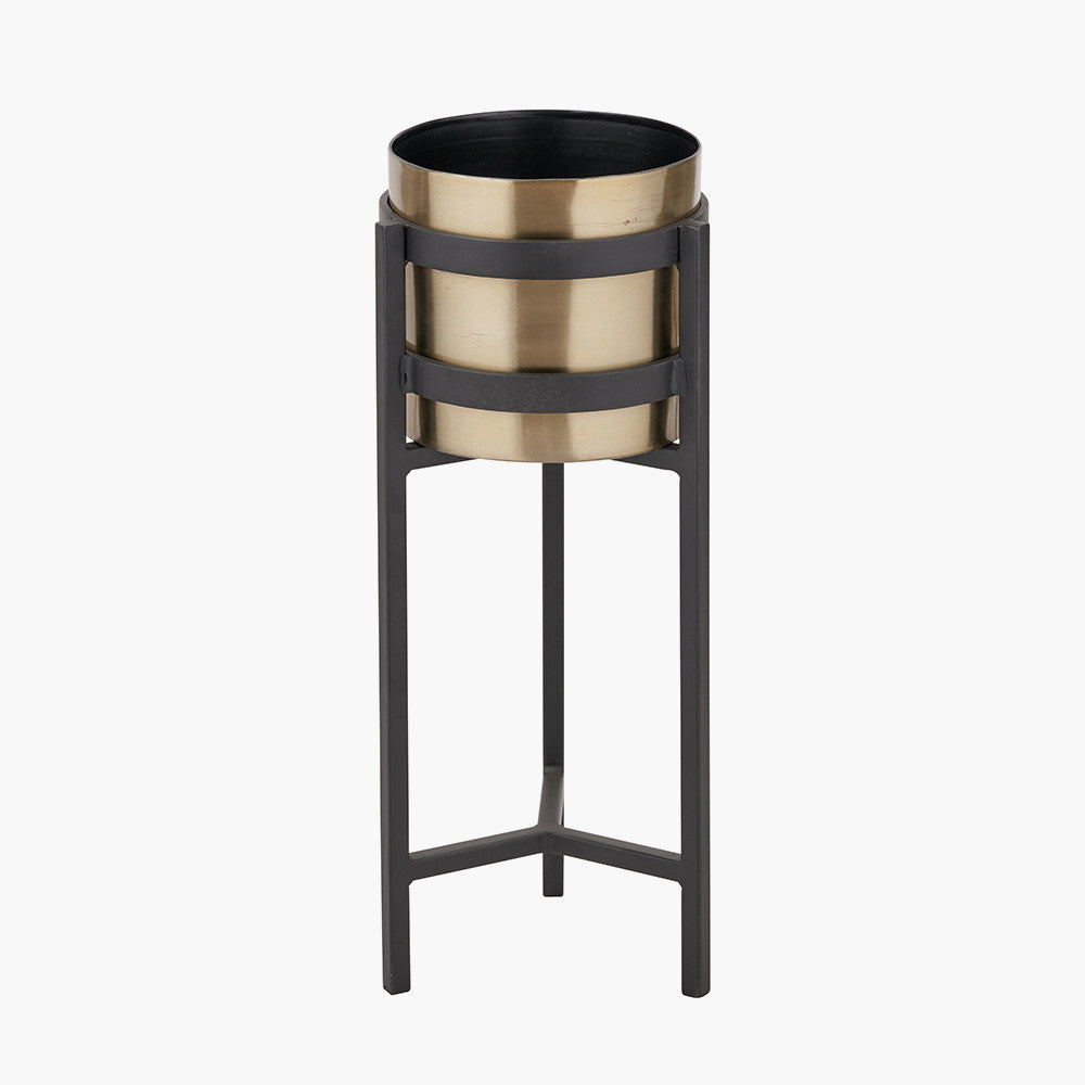 Brass and Matt Black Metal Floor Planter – Handcrafted Modern Plant Stand for Stylish UK Homes