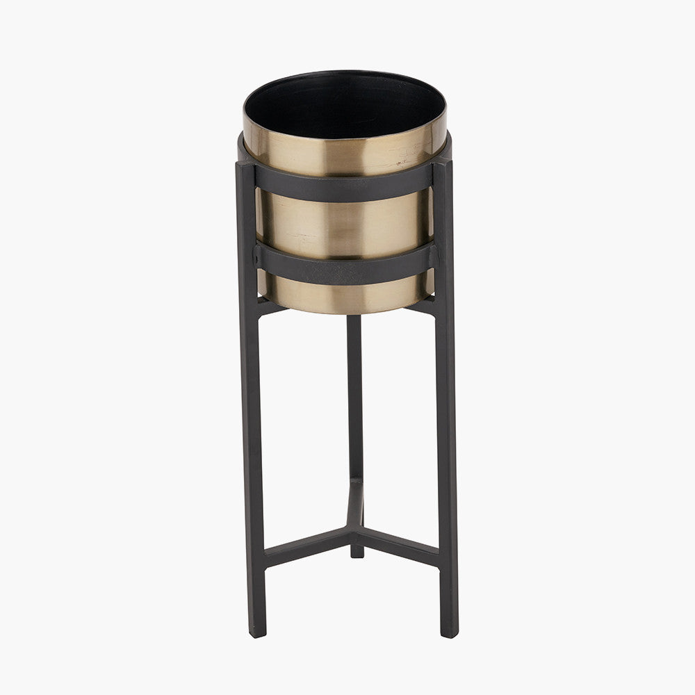 Brass and Matt Black Metal Floor Planter – Handcrafted Modern Plant Stand for Stylish UK Homes