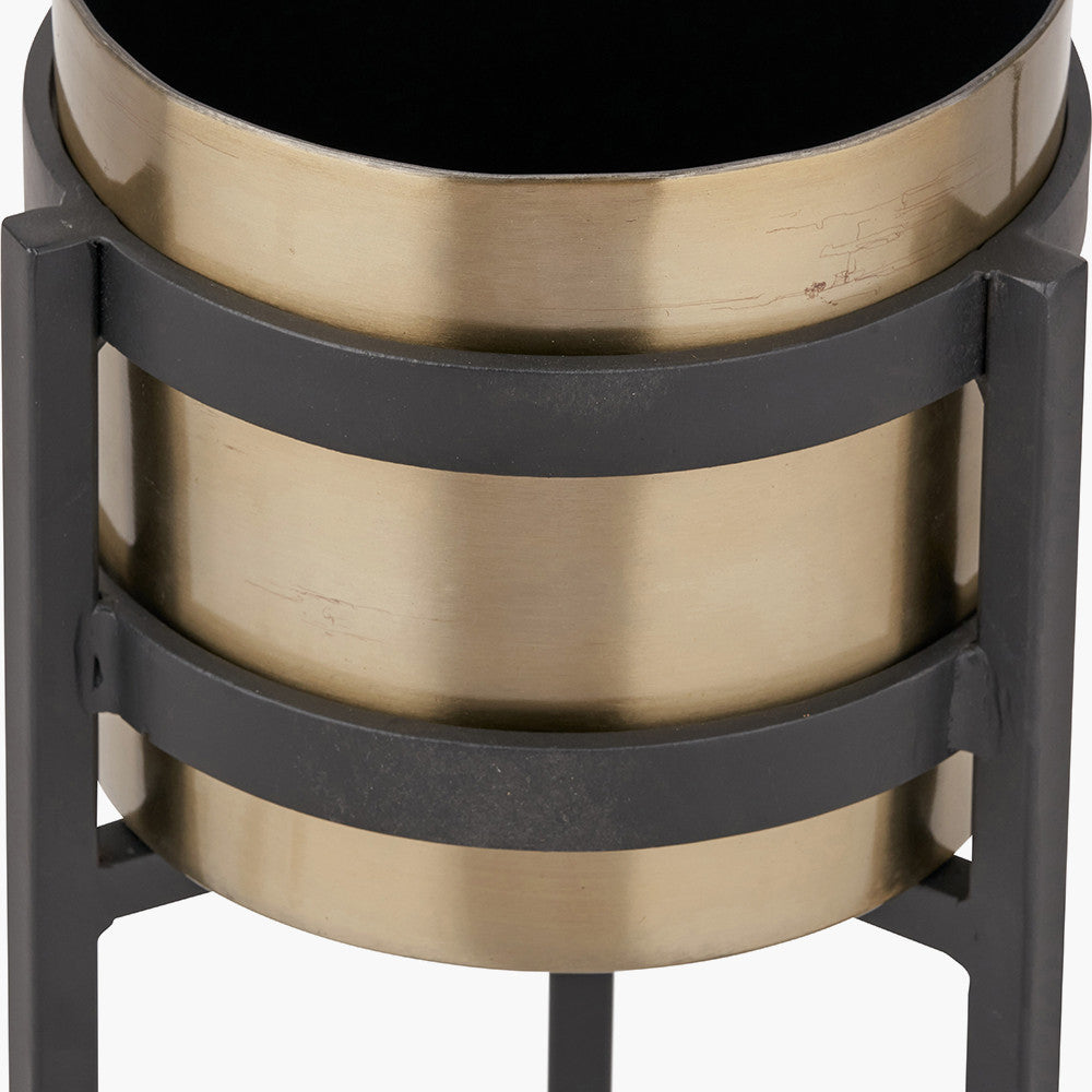 Brass and Matt Black Metal Floor Planter – Handcrafted Modern Plant Stand for Stylish UK Homes
