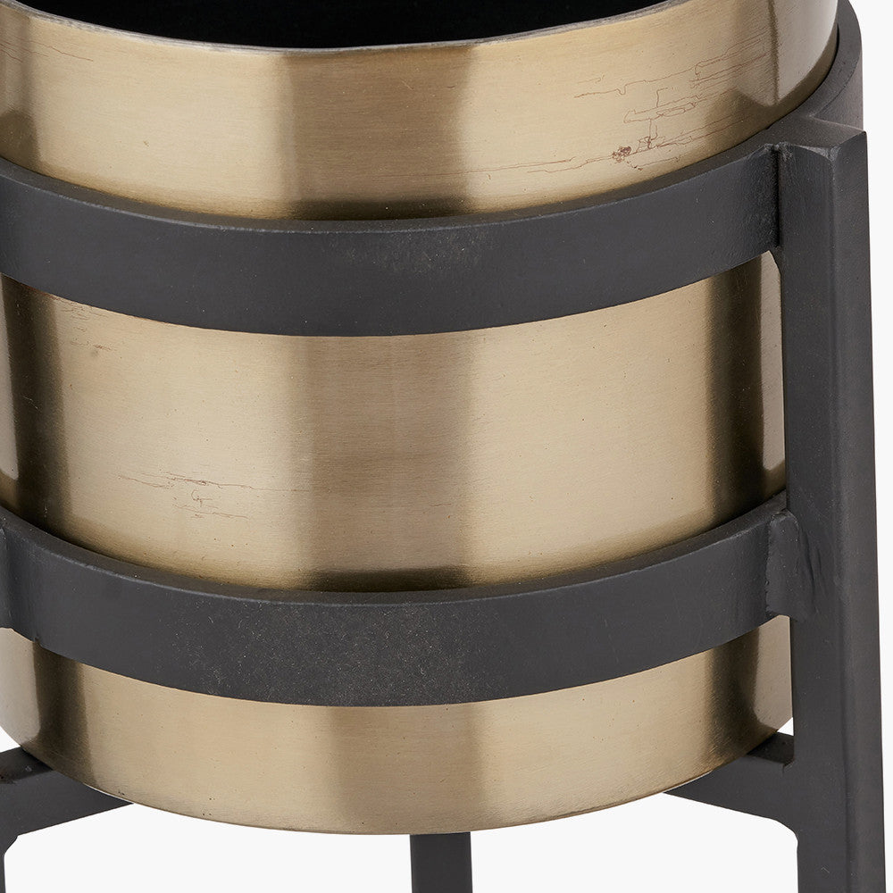 Brass and Matt Black Metal Floor Planter – Handcrafted Modern Plant Stand for Stylish UK Homes