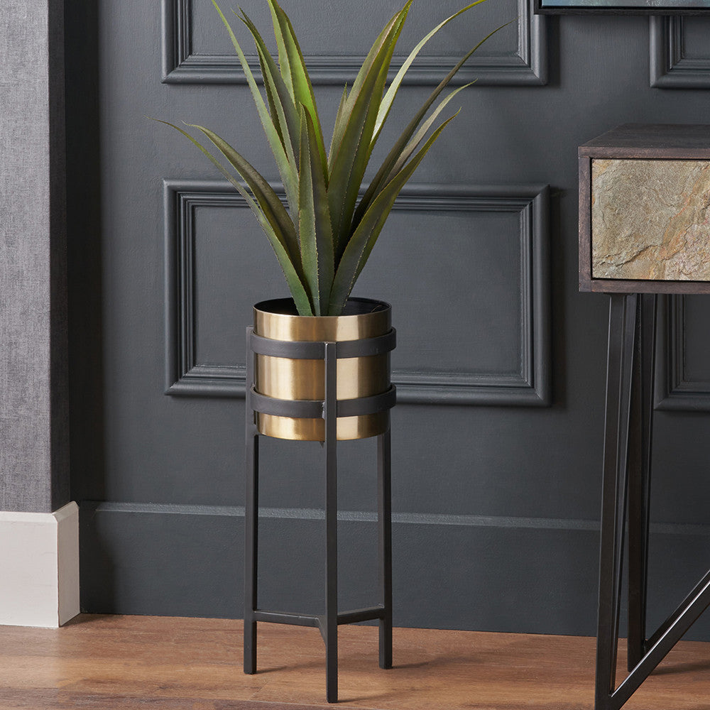 Brass and Matt Black Metal Floor Planter – Handcrafted Modern Plant Stand for Stylish UK Homes