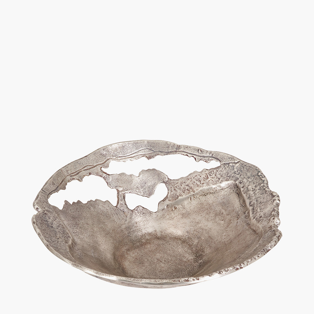 Antique Silver Cast Metal Decorative Bowl – Handcrafted Statement Centrepiece for Elegant UK Homes