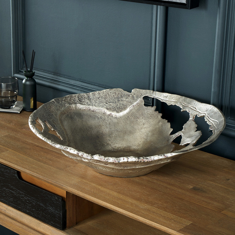 Antique Silver Cast Metal Decorative Bowl – Handcrafted Statement Centrepiece for Elegant UK Homes