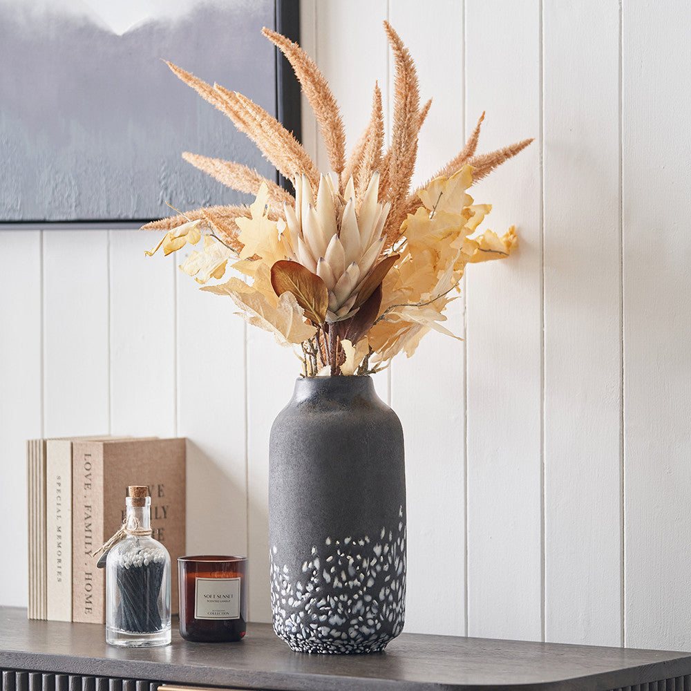 Etna Black and White Speckled Glass Vase