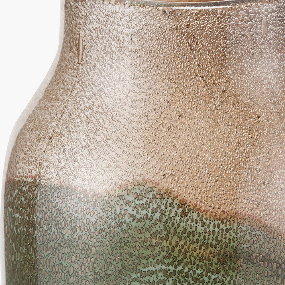 Hand-Blown Valtellina Brown and Green Glass Vase with Bubble Finish