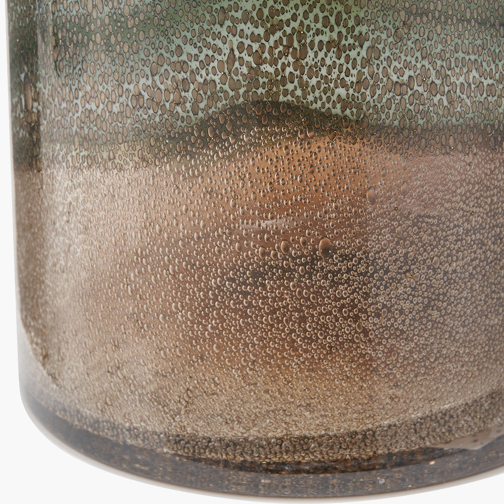 Hand-Blown Valtellina Brown and Green Glass Vase with Bubble Finish