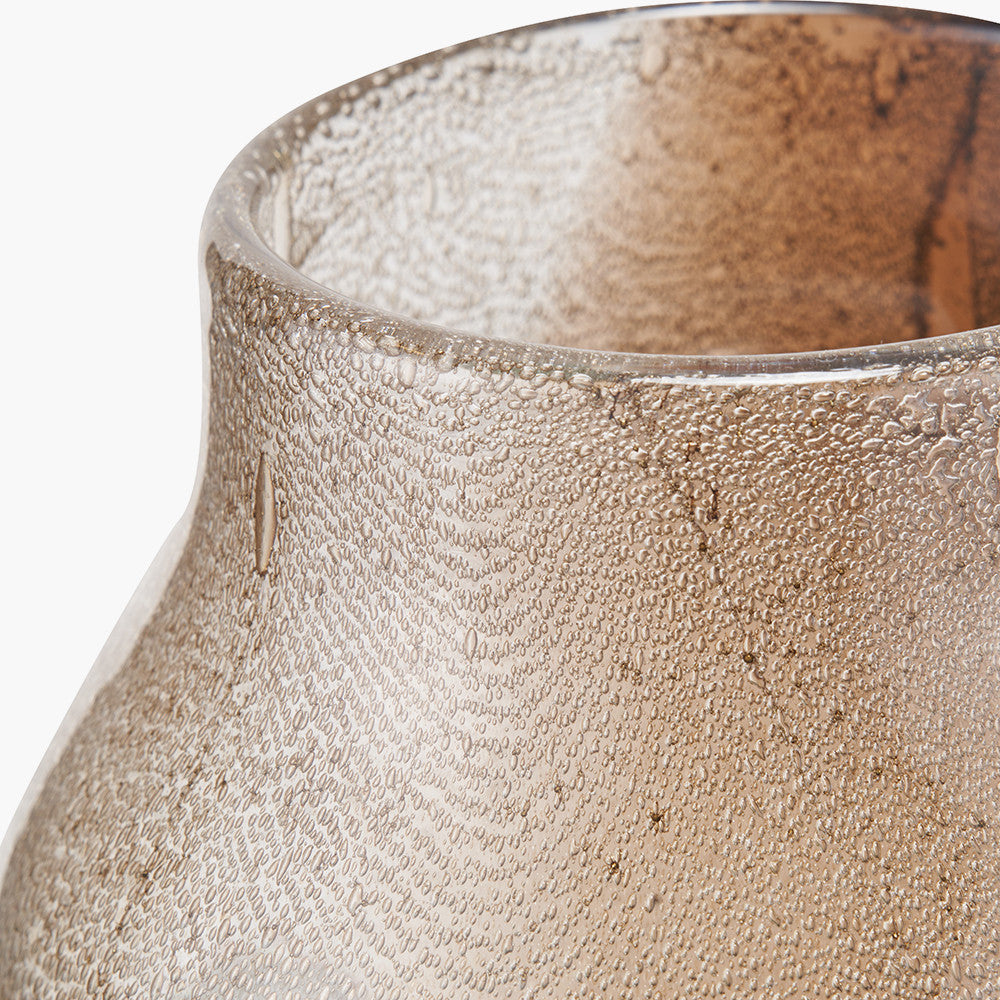 Hand-Blown Valtellina Brown and Green Glass Vase with Bubble Finish