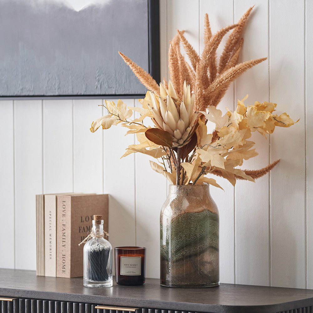 Hand-Blown Valtellina Brown and Green Glass Vase with Bubble Finish