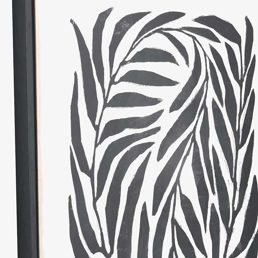 Set of 2 Monochrome Black Leaf Print Canvases with Black Frames