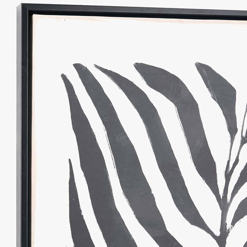 Set of 2 Monochrome Black Leaf Print Canvases with Black Frames