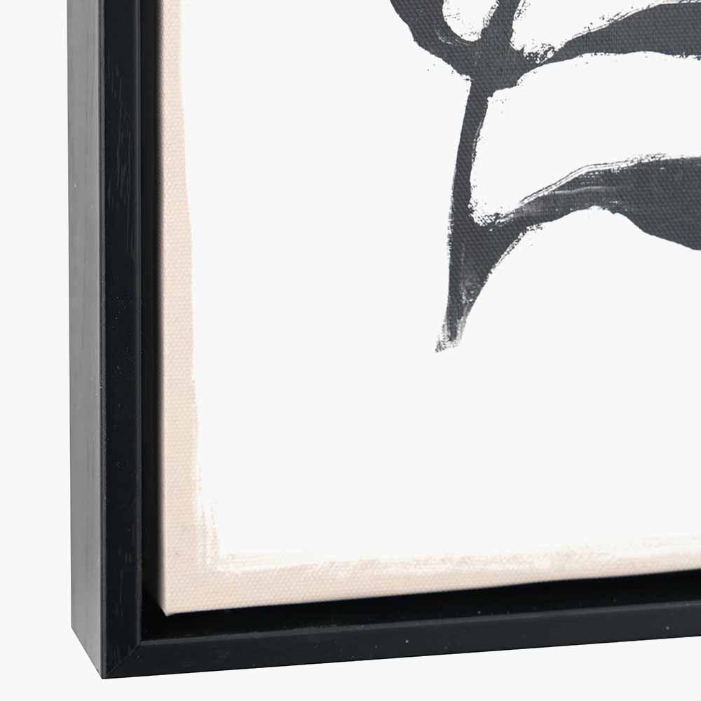 Set of 2 Monochrome Black Leaf Print Canvases with Black Frames