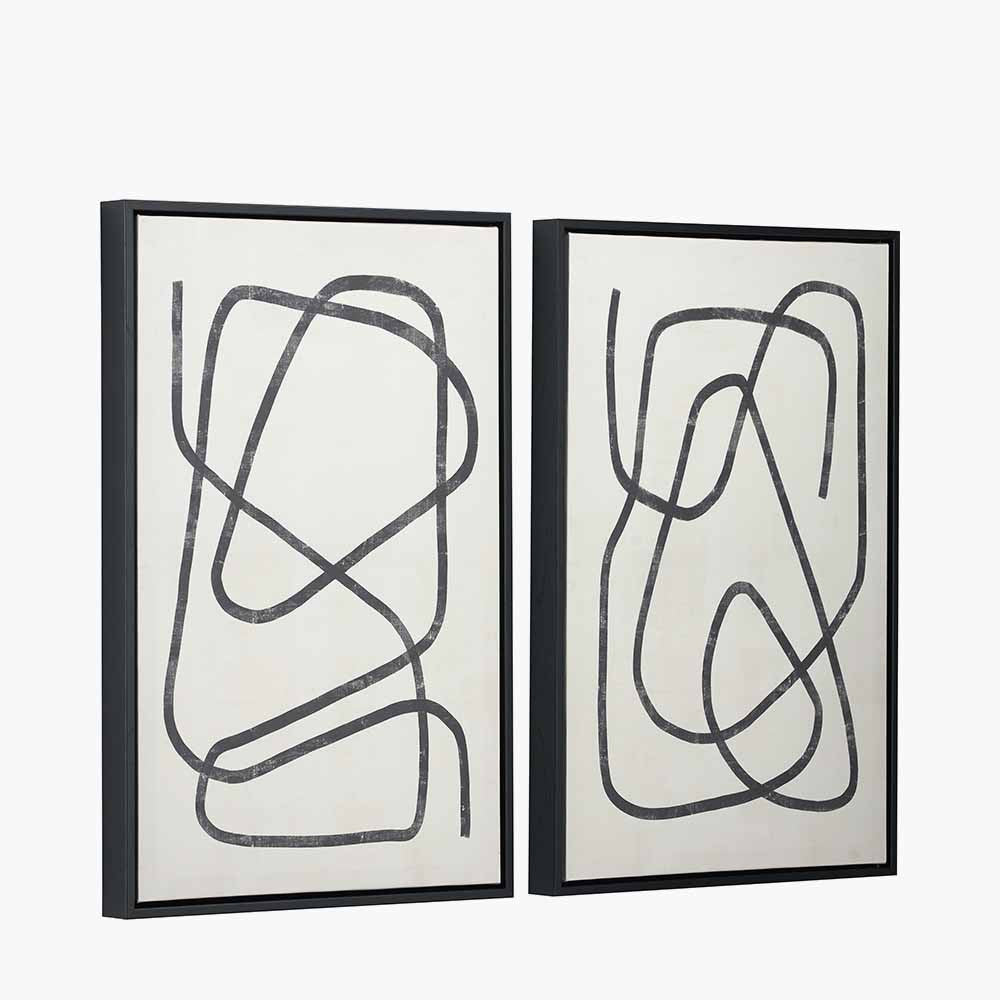 Set of 2 Black Squiggle Print Canvases with Black Frames