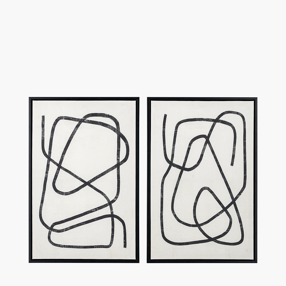 Set of 2 Black Squiggle Print Canvases with Black Frames