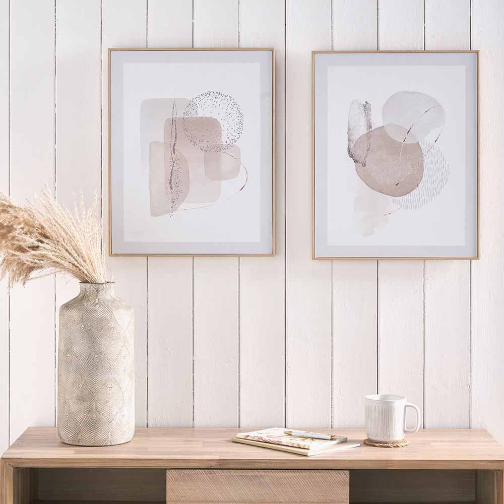 Set of 2 Natural Abstract Canvases with Natural Frame