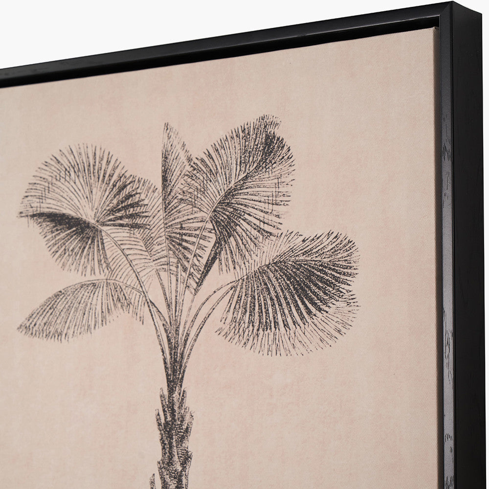 Set of 3 Natural and Black Palm Tree Print Canvases with Black Frames
