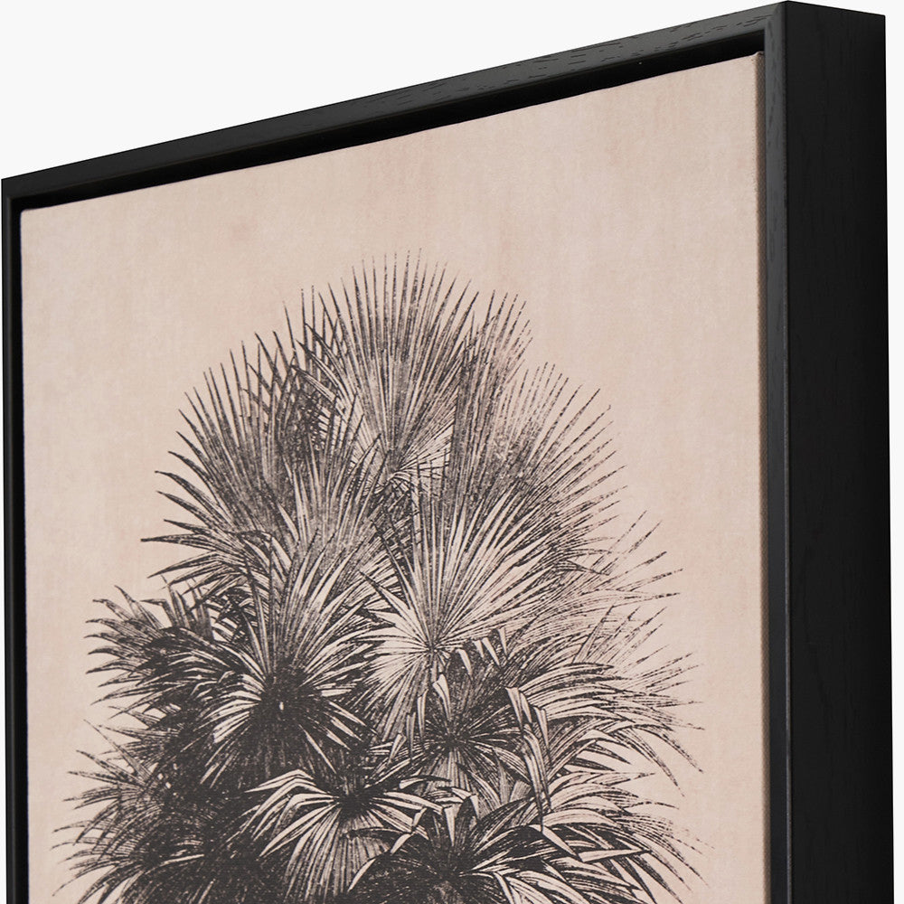 Set of 3 Natural and Black Palm Tree Print Canvases with Black Frames
