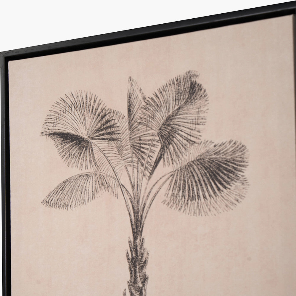 Set of 3 Natural and Black Palm Tree Print Canvases with Black Frames