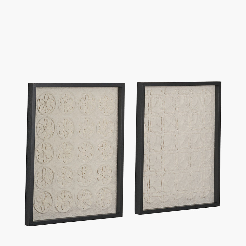 Set of 2 Circular Pattern Natural Paper Design Wall Art with Black Frames