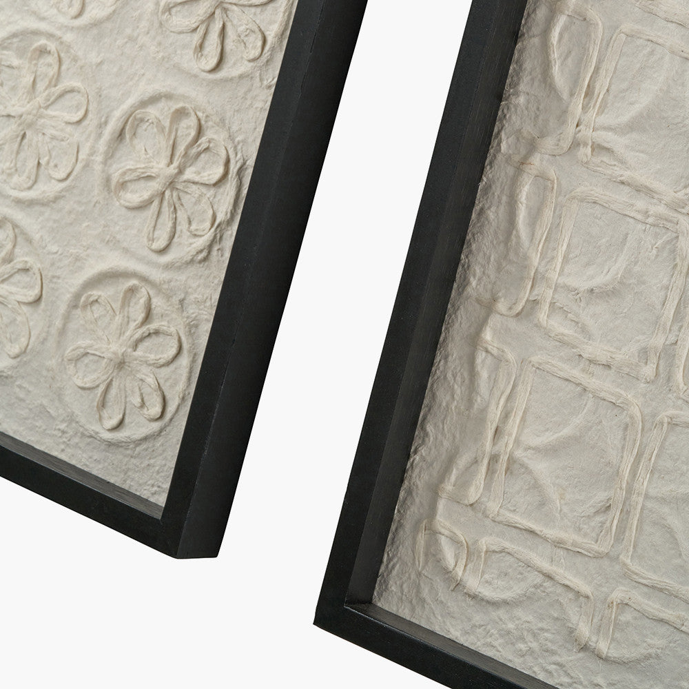 Set of 2 Circular Pattern Natural Paper Design Wall Art with Black Frames