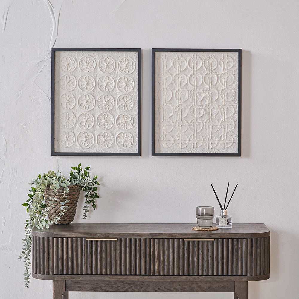 Set of 2 Circular Pattern Natural Paper Design Wall Art with Black Frames