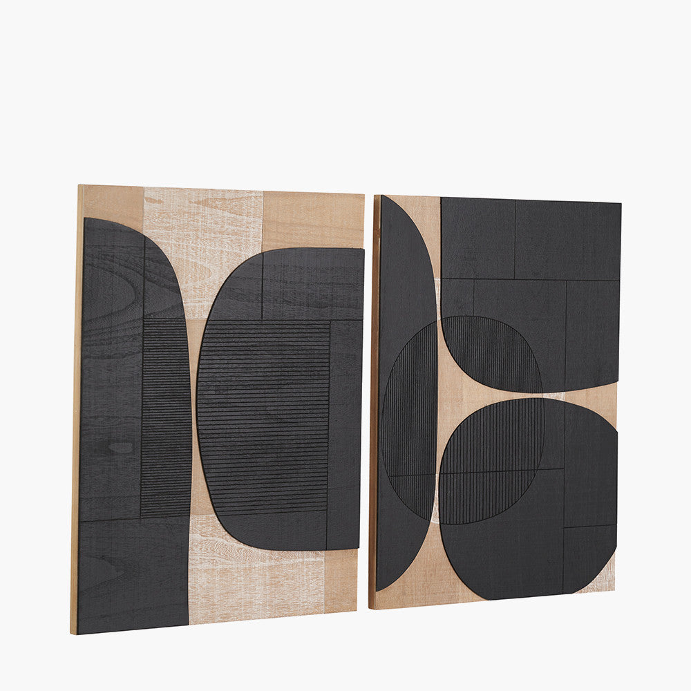 Set of 2 Black and Natural Wooden Textured Design Wall Art