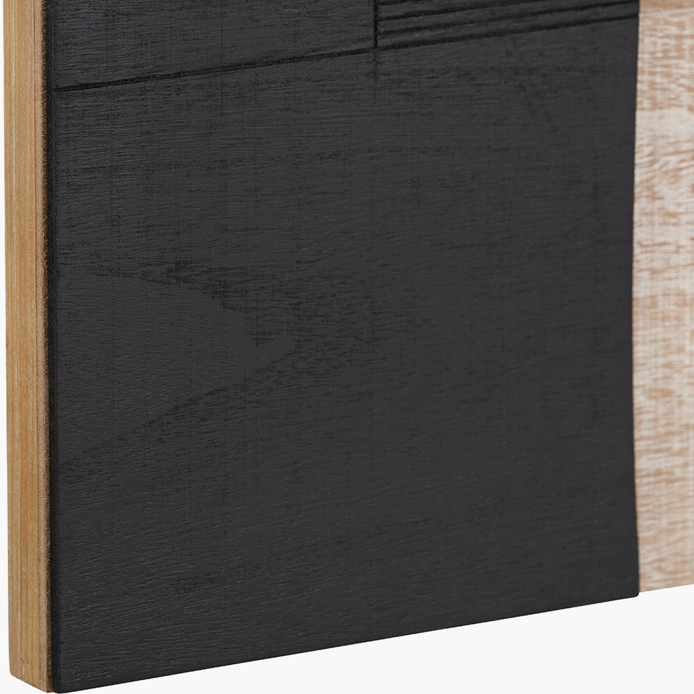 Set of 2 Black and Natural Wooden Textured Design Wall Art