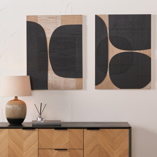 Set of 2 Black and Natural Wooden Textured Design Wall Art