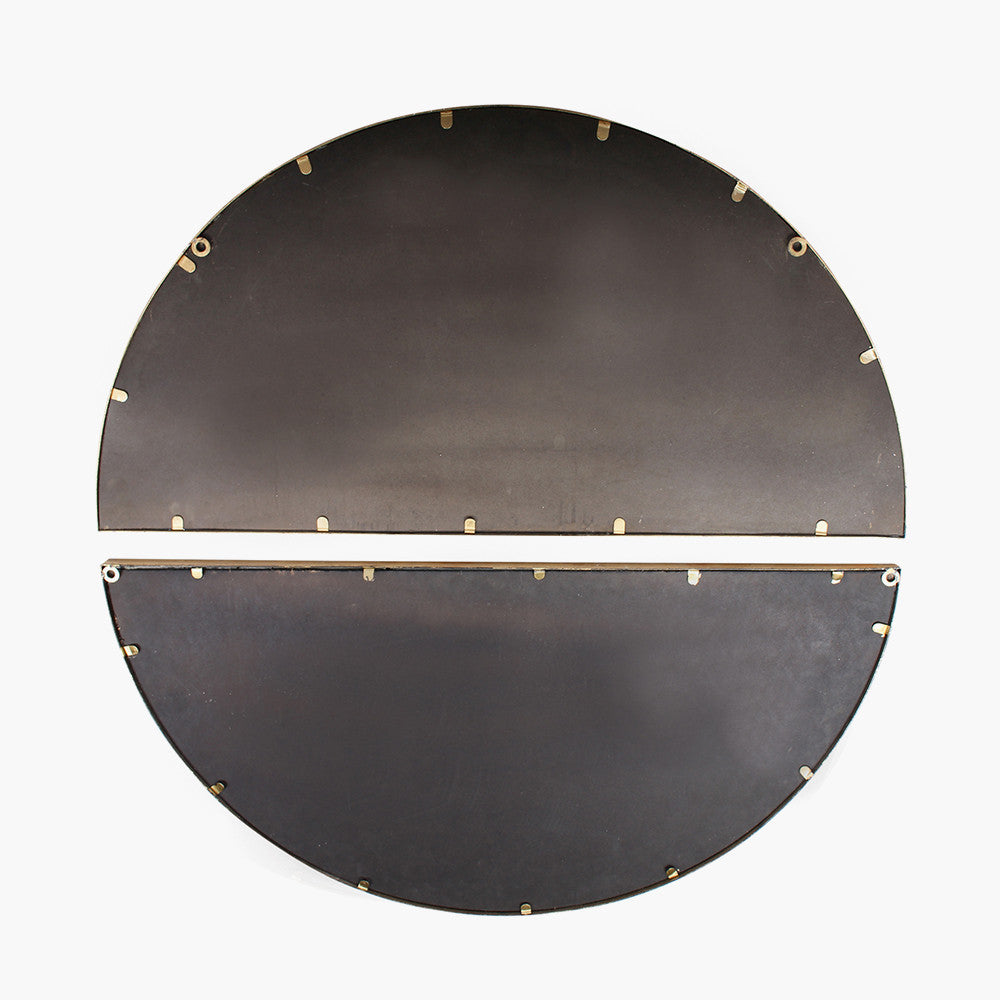 Antique Gold Metal 2 Half Moon Section Wall Mirror – Large Round Statement Mirror 92cm