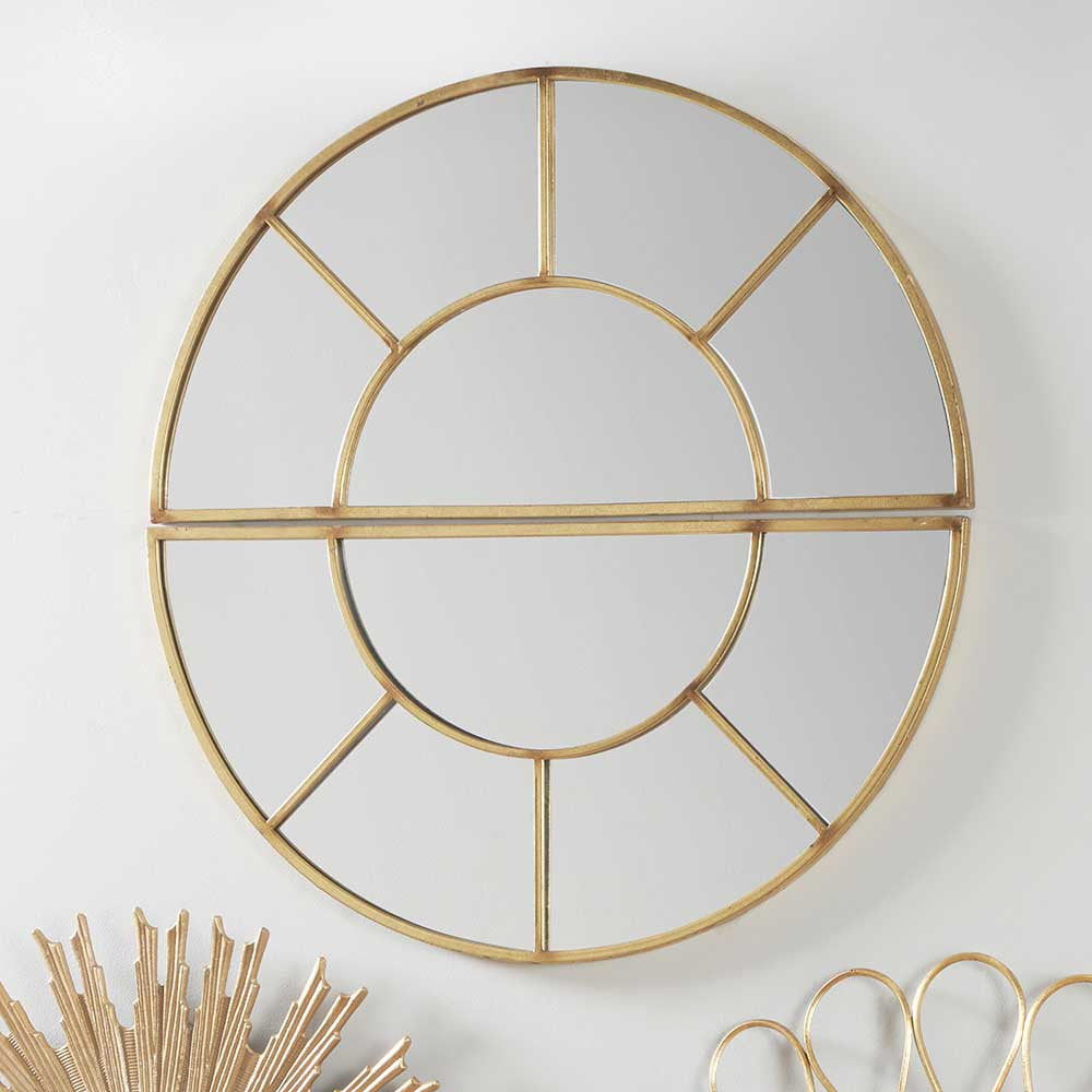 Antique Gold Metal 2 Half Moon Section Wall Mirror – Large Round Statement Mirror 92cm