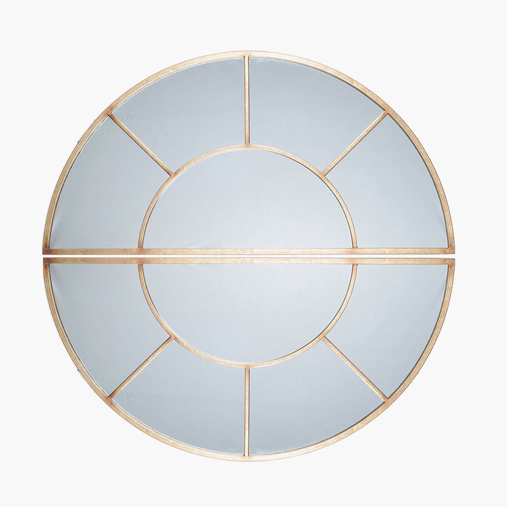 Antique Gold Metal 2 Half Moon Section Wall Mirror – Large Round Statement Mirror 92cm