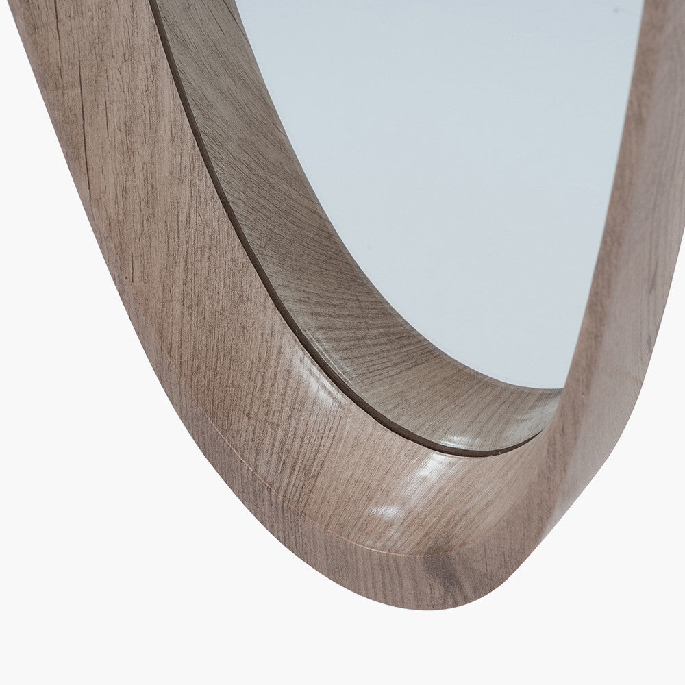 Natural Wood Veneer Teardrop Wall Mirror – Mid-Century Modern Elegance
