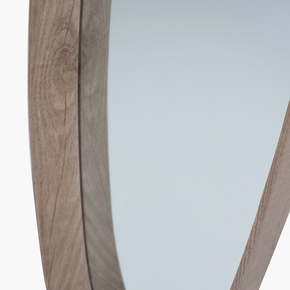 Natural Wood Veneer Teardrop Wall Mirror – Mid-Century Modern Elegance