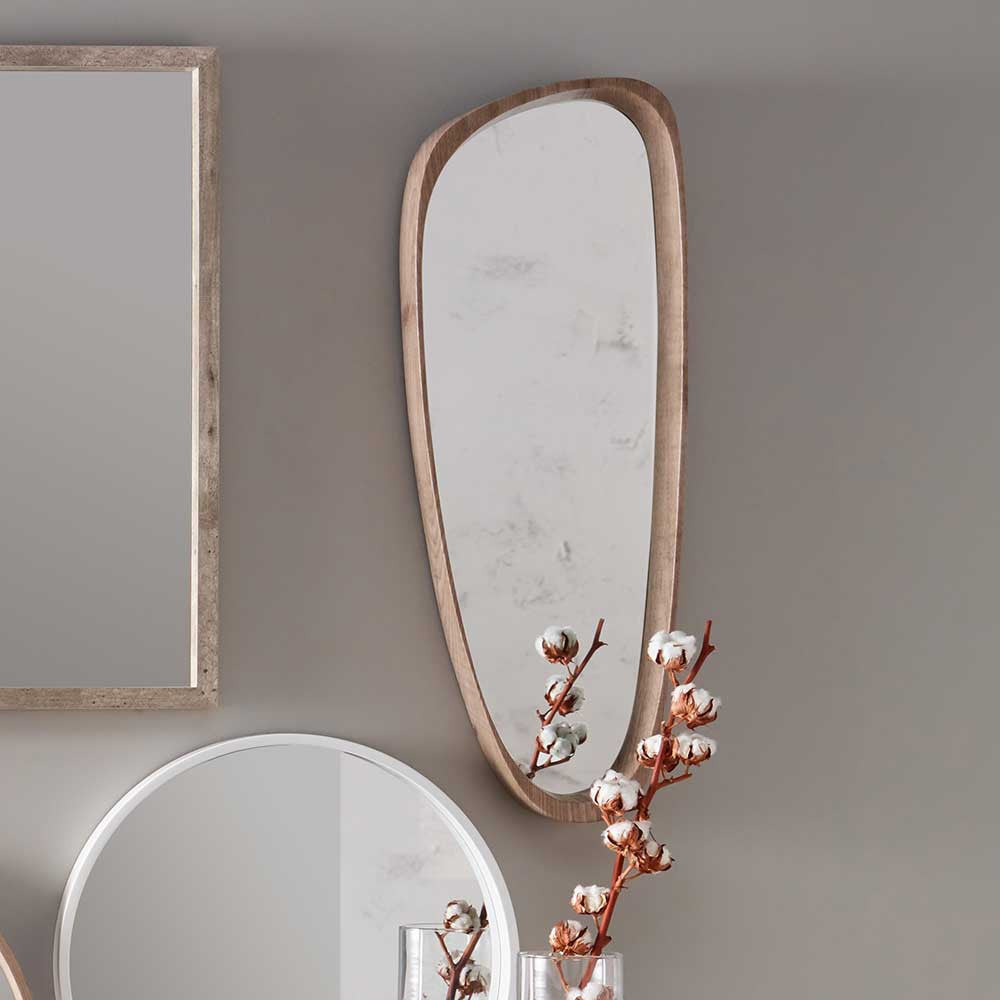 Natural Wood Veneer Teardrop Wall Mirror – Mid-Century Modern Elegance