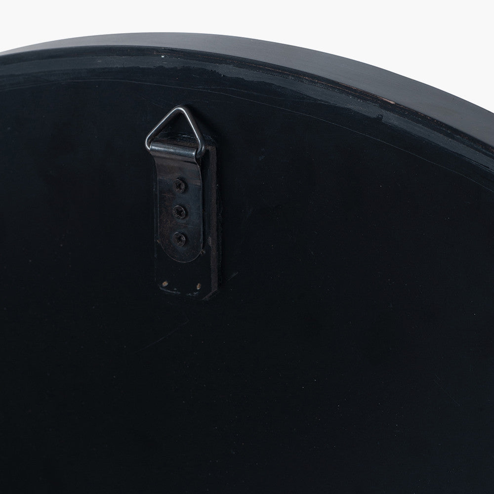 Black Wood Veneer and Foxed Glass Round Wall Mirror – Contemporary Elegance for Modern Homes