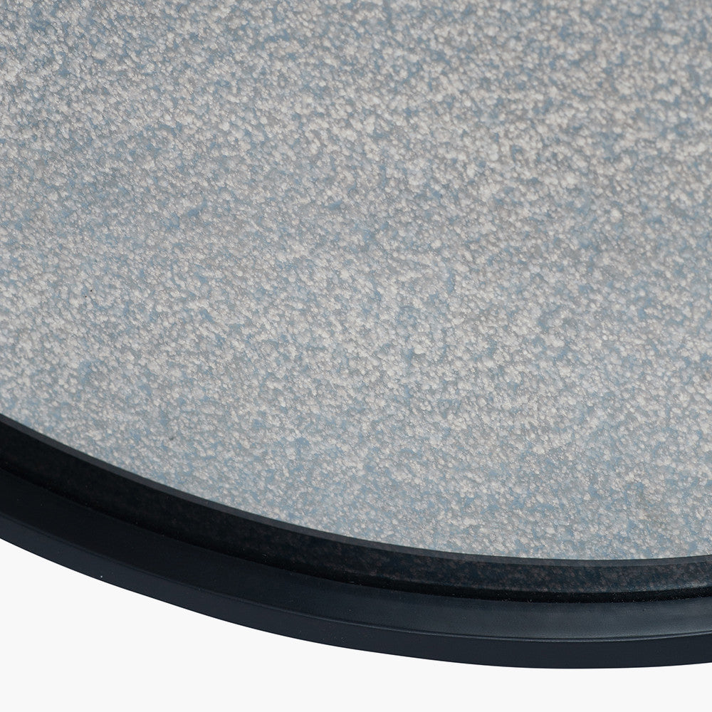 Black Wood Veneer and Foxed Glass Round Wall Mirror – Contemporary Elegance for Modern Homes