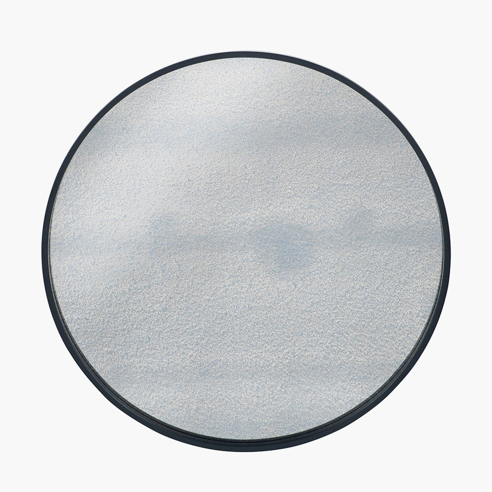 Black Wood Veneer and Foxed Glass Round Wall Mirror – Contemporary Elegance for Modern Homes