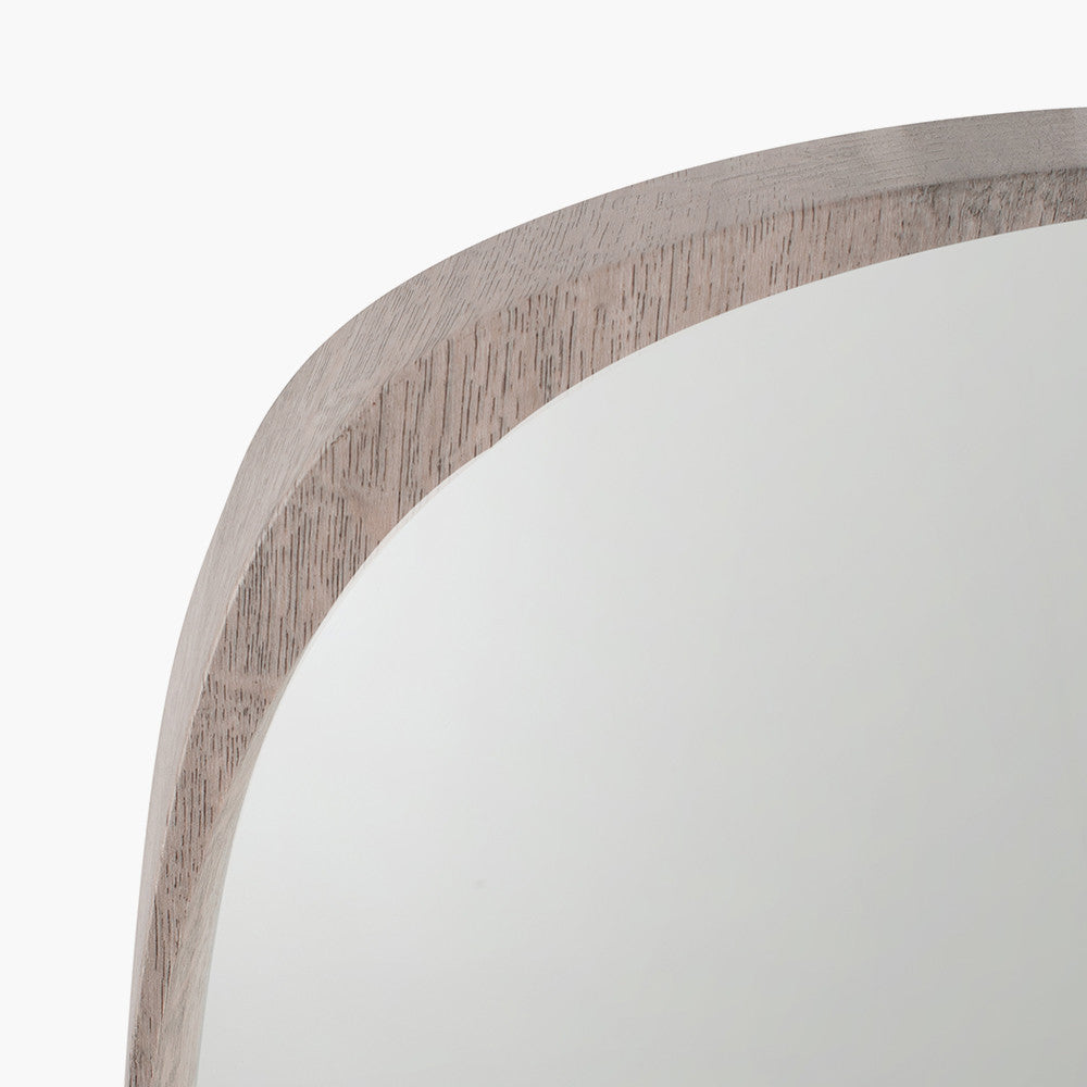 Grey Oak Wood Veneer Teardrop Wall Mirror – Mid-Century Modern Design
