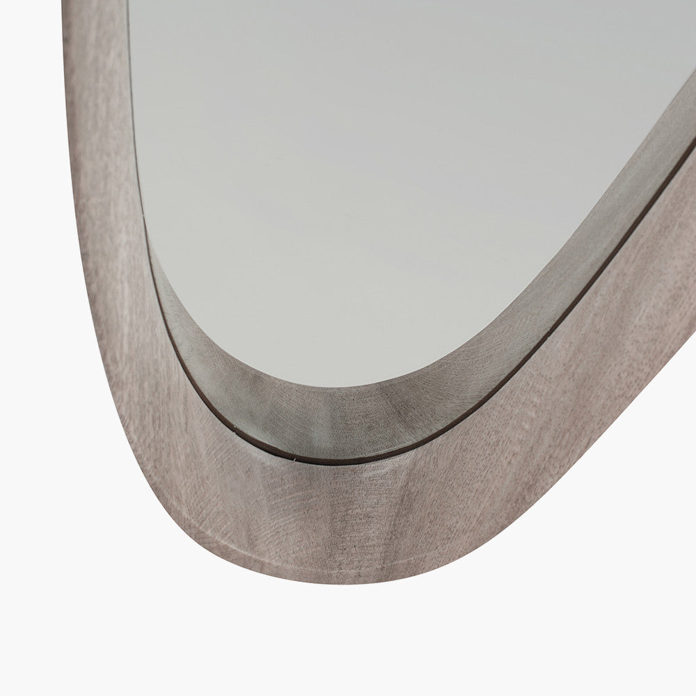 Grey Oak Wood Veneer Teardrop Wall Mirror – Mid-Century Modern Design