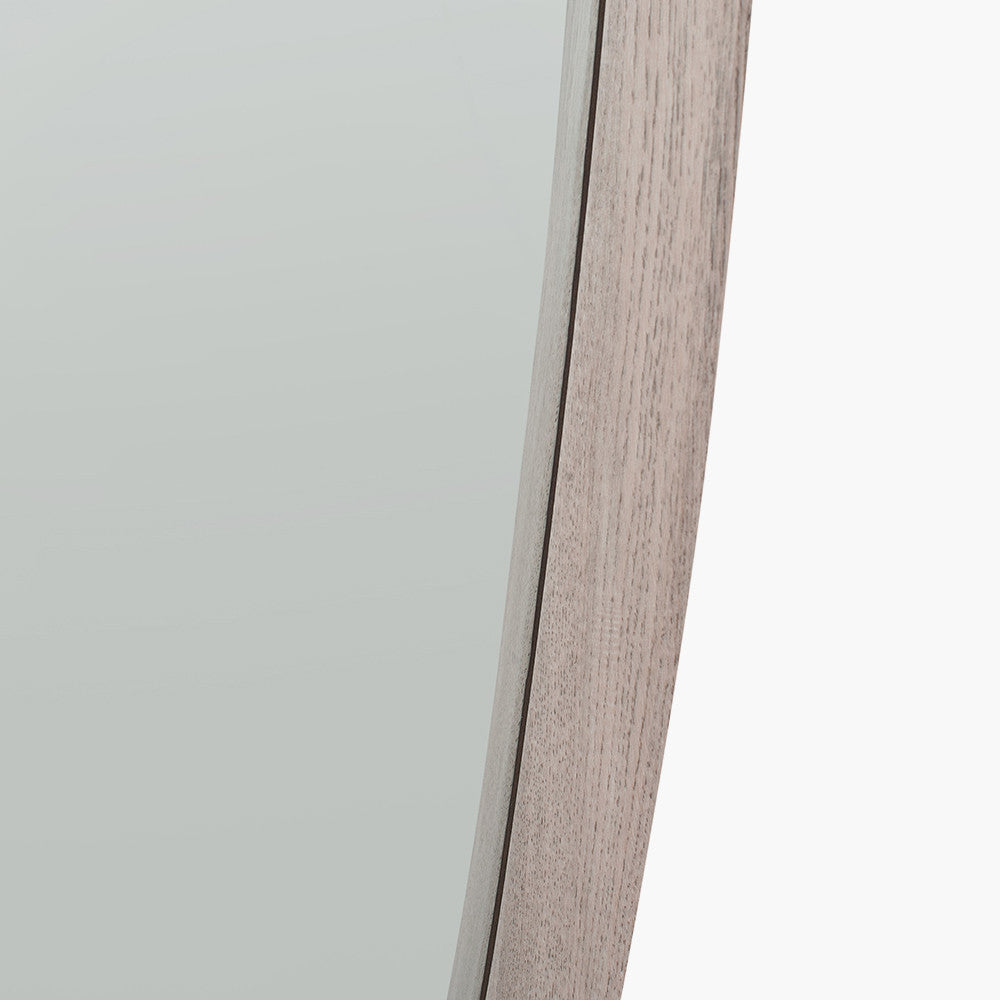 Grey Oak Wood Veneer Teardrop Wall Mirror – Mid-Century Modern Design
