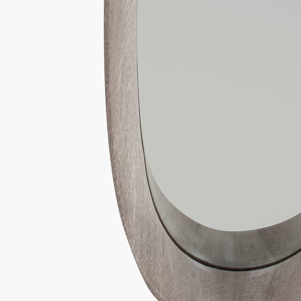 Grey Oak Wood Veneer Teardrop Wall Mirror – Mid-Century Modern Design